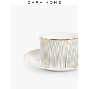 Zara Home 欧式人字斜纹瓷制家用带把茶杯和杯碟套装 49290208302 59元