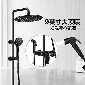 安华卫浴淋浴花洒套装家用全铜淋雨喷头磨砂恒温浴室黑色花洒套装 499元