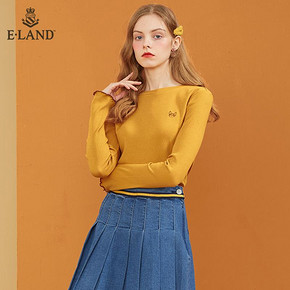 ELAND秋装韩范清新修身荷叶圆领纯色长袖T恤打底衫上衣女 159元
