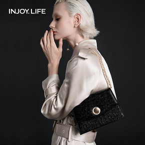 ￥368包邮 injoylife女包2019新款链条包鸵鸟纹包秋冬时尚单肩包质感斜挎包