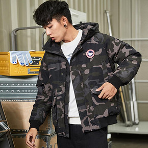 唐狮冬季新款羽绒服男短款迷彩连帽韩版宽松潮加厚工装面包服外套 399元