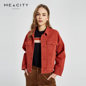 ￥199 MECITY女时髦单排扣短款牛仔夹克