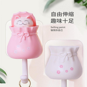 招财猫挂钩强力粘胶门口钥匙收纳创意可爱壁挂免打孔类似松鼠粘钩 12.8元