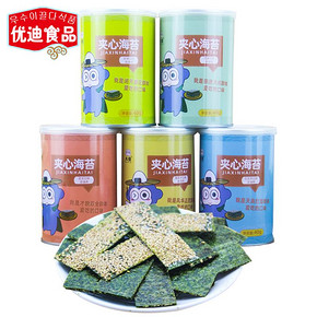 ￥4.07包邮 大侠海苔夹心脆片40g 5罐装芝麻袋装加紫菜儿童即食零食坚果糙米
