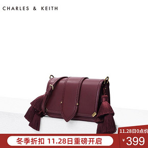 CHARLES＆KEITH 流苏包 CK2-20780762 欧美流苏饰女士翻盖单肩包 399元