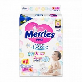 天猫 多码好价、88VIP： Merries 妙而舒 婴儿纸尿裤 M68片 *4件 235.6元包邮（合58
