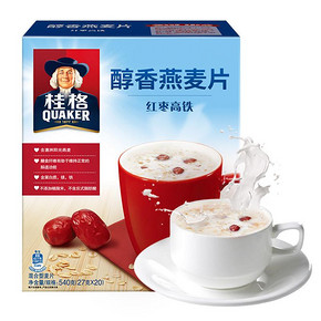QUAKER/桂格冲饮即食醇香燕麦片540g红枣高铁代餐营养早餐小袋装 *2件 27.9元（
