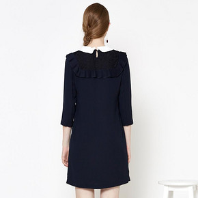 ELAND衣恋冬季娃娃领蕾丝花边拼接连衣裙女士裙子EEOW73852B 299元