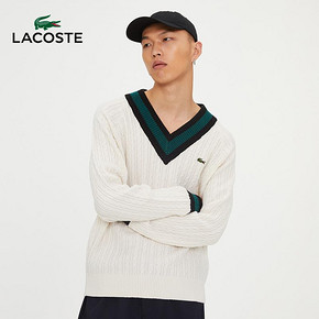 LACOSTE法国鳄鱼情侣装19秋冬新款时尚毛衣V领撞色毛衫|AH8262M2 1192元