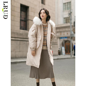 ￥169.9 LRUD加绒棉服女中长款2019冬季新款韩版宽松连帽外套长袖加厚棉衣