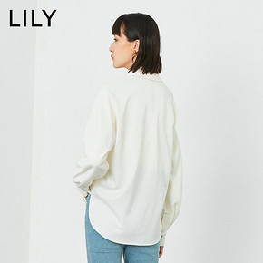 LILY2019冬新款女装设计感水波纹字母织带印花衬衫119420C4112 399元
