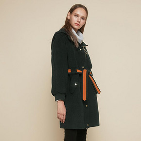 CacheCache中长款毛呢外套女2018秋冬新款显瘦绿色羊毛呢子大衣潮 149.4元