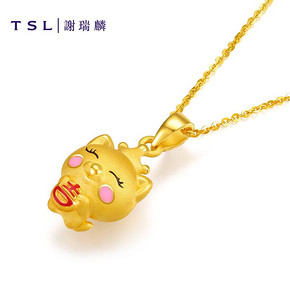 TSL谢瑞麟可爱小猫黄金吉祥如意送礼时尚气质3d硬金吊坠XI621 *5件 4150元（合8