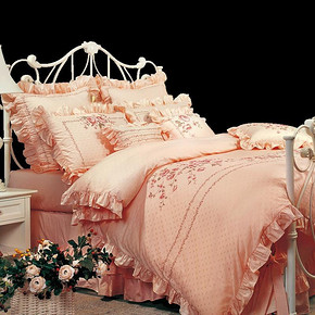 富安娜家纺纯棉粉色结婚新婚床上用品婚庆四件套全棉被套网红款 399元