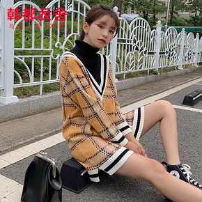 ￥148 韩都衣舍EK8693女装格子针织连衣裙