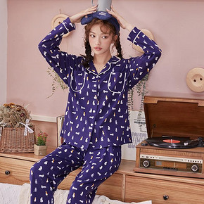 千线艺新品纯棉睡衣女春卡通可爱长袖开衫可外穿家居服秋两件套装 118.3元