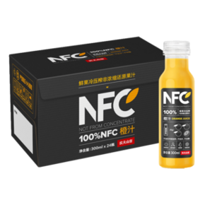 88VIP：农夫山泉 100%NFC橙汁 300ml*24瓶 115.9元包邮（前2小时） ￥168