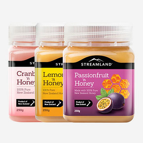 新溪岛streamland新西兰进口蜂蜜柠檬百香果蔓越莓蜂蜜250g组合 168元