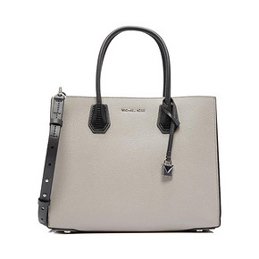 Michael Kors/MK MERCER灰色拼黑色LOGO锁头女包斜挎单肩风琴包 940元