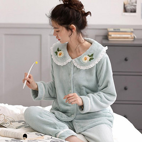 ￥79包邮 孕妇睡衣秋冬季加厚加绒珊瑚绒产后月子服女怀孕期产妇哺乳喂奶