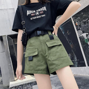￥28.8包邮 工装短裤女宽松bf中裤五分裤运动阔腿裤女高腰显瘦休闲裤女送腰