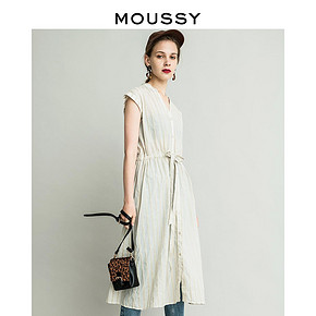 MOUSSY 夏新品V领条纹无袖中长款开衫衬衫连衣裙女010BAW30-5780 *3件 605.25元（合