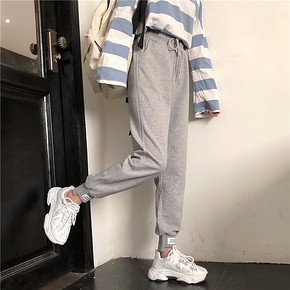 ￥23.8包邮 大码胖mm运动裤女显瘦高腰女裤2020新款春款束脚宽松bf直筒休闲裤