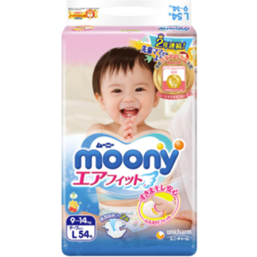moony 尤妮佳 婴儿纸尿裤 L54片 *4件 262.25元含税包邮（合65.56元/件） ￥262