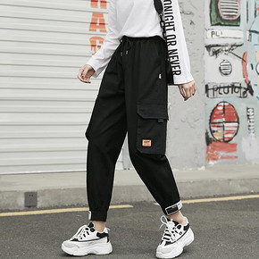 ￥38包邮 魔术贴工装裤女宽松bf束脚运动高腰显瘦百搭学生2020春季新款裤子