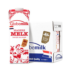 荷高（Globemilk） 3.7%乳蛋白 脱脂纯牛奶1L*6 37.9元