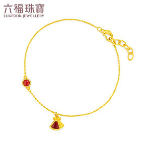 六福珠宝red黄金玉髓手链足金手链含延长链送礼定价GDA1TBB0001 *4件 4736元（合