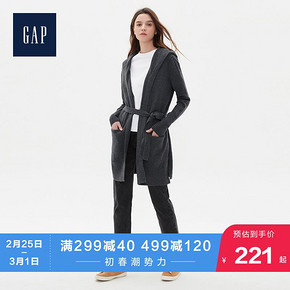 Gap女装混纺羊毛连帽毛衣473901 2019新款简约系带针织衫中长款女 134.1元