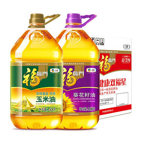 福临门黄金产地玉米油+葵花籽油3.68L*2桶健康清淡健康压榨食用油 *2件 118.61