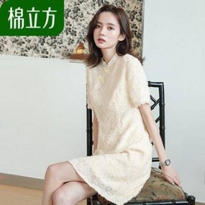 天猫 棉立方 19BE1142 女士旗袍改良蕾丝连衣裙 89元包邮（双重优惠）