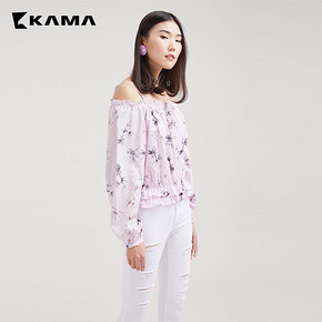 KAMA 卡玛 7218853 一字肩收腰衬衫 低至25元