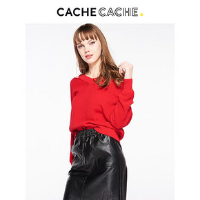 CacheCache 7519012644 女士V领露肩毛衣 52元