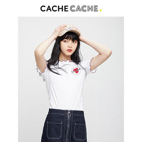 CacheCache 9608023123 修身显瘦打底白色T恤 ￥42.1