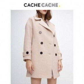 天猫 CacheCache 9817002841 女士复古双排扣毛呢大衣 138元包邮