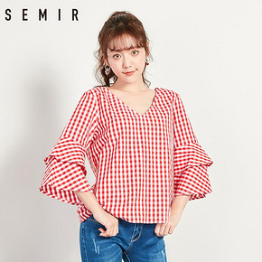 舒适透气！Semir 森马 19-038040321 女士格纹衬衫 ￥21