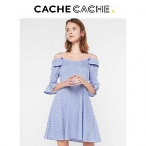 天猫 CacheCache 7379107471 女士一字肩连衣裙 67元包邮