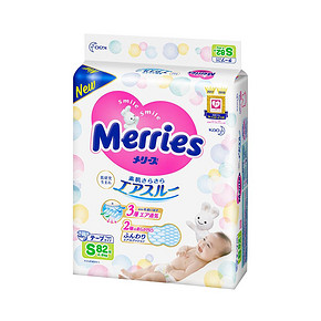 ￥463.89包邮 花王（Merries） 宝宝纸尿裤 超薄干爽透气 S82*6袋