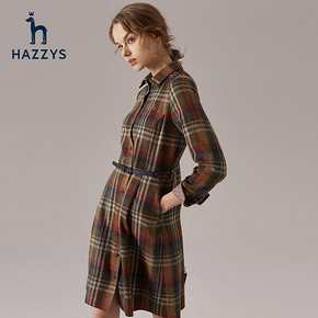 Hazzys哈吉斯2019秋季条纹女士长袖连衣裙中长款气质韩版休闲裙子 *3件 6867.15