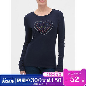 Gap女装舒适圆领长袖T恤春495592 创意印花上衣女士休闲打底衫 44.5元
