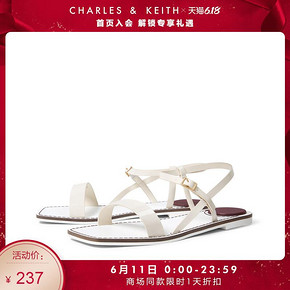 CHARLES＆KEITH2020春夏新品CK1-70380786女士一字带方头平跟凉鞋 237元