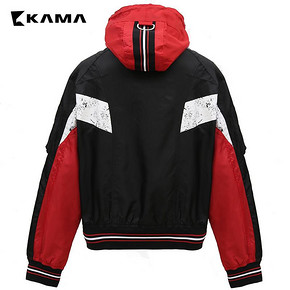 KAMA 卡玛 男款拉链撞色立领连帽夹克 2118716 红黑 S *3件 99元（合33元/件）