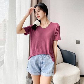 加大码女装2020年新款夏季微胖妹妹mm宽松遮肚上衣纯色短袖t恤女 *2件 34.9元