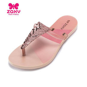 zaxy梅丽莎副牌春夏新品女人字拖亮片搭带 鞋拖沙滩鞋17316-90159 79元