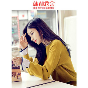 韩都衣舍2020春装新款女装韩版宽松假两件毛衣针织衫ONH8107瑭 73.8元