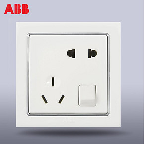 ABB五孔带开关插座86型面板abb德宁雅白色系列带开关5孔插座AN225 26.96元