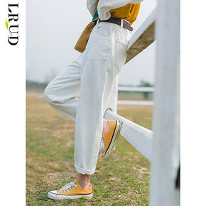 LRUD白色牛仔裤女2020春季新款韩版显瘦高腰直筒宽松裤子老爹裤潮 41.94元